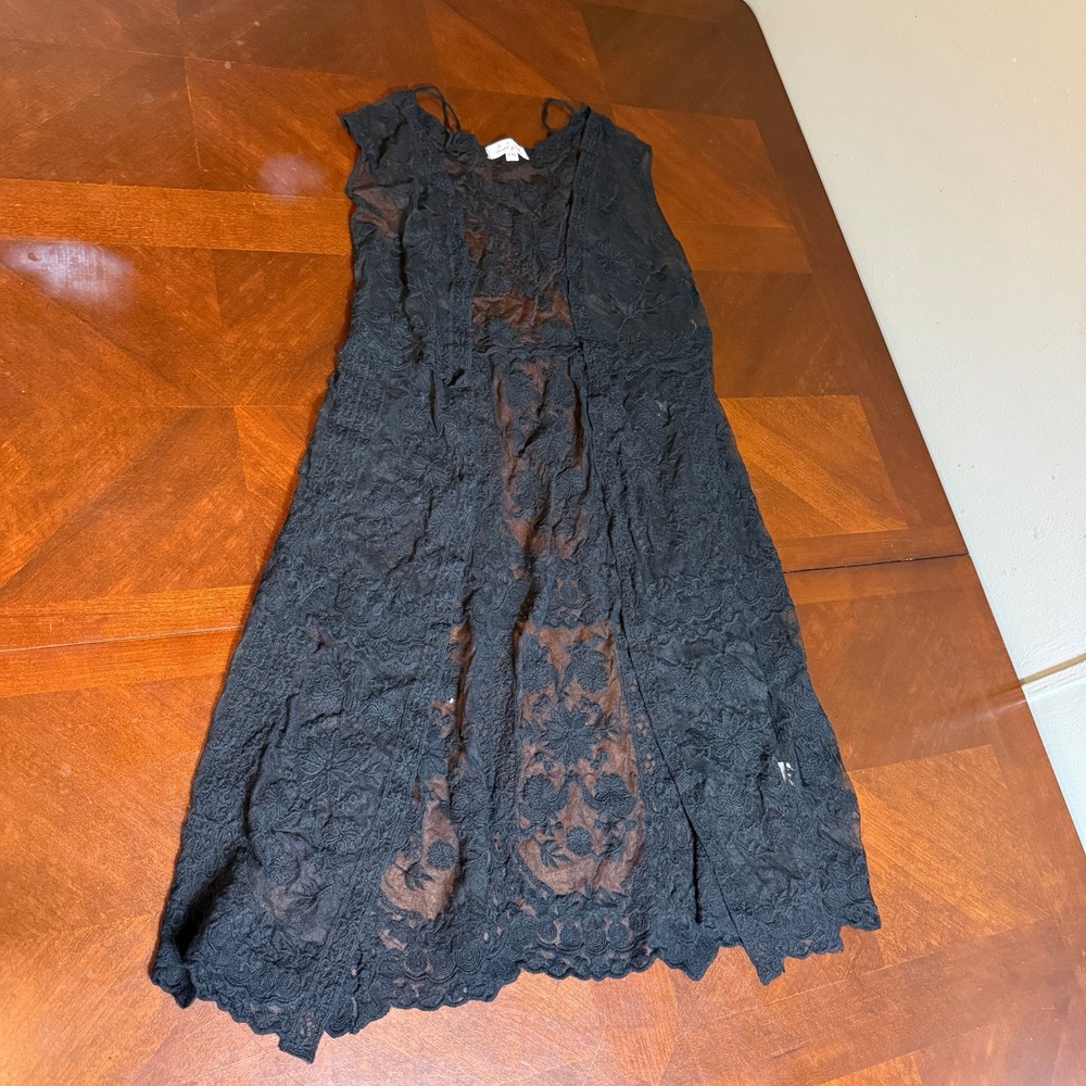 Boho Black Lace Kimono Cardigan‎ Sheer Floral Mesh Crochet Duster Vest Jacket